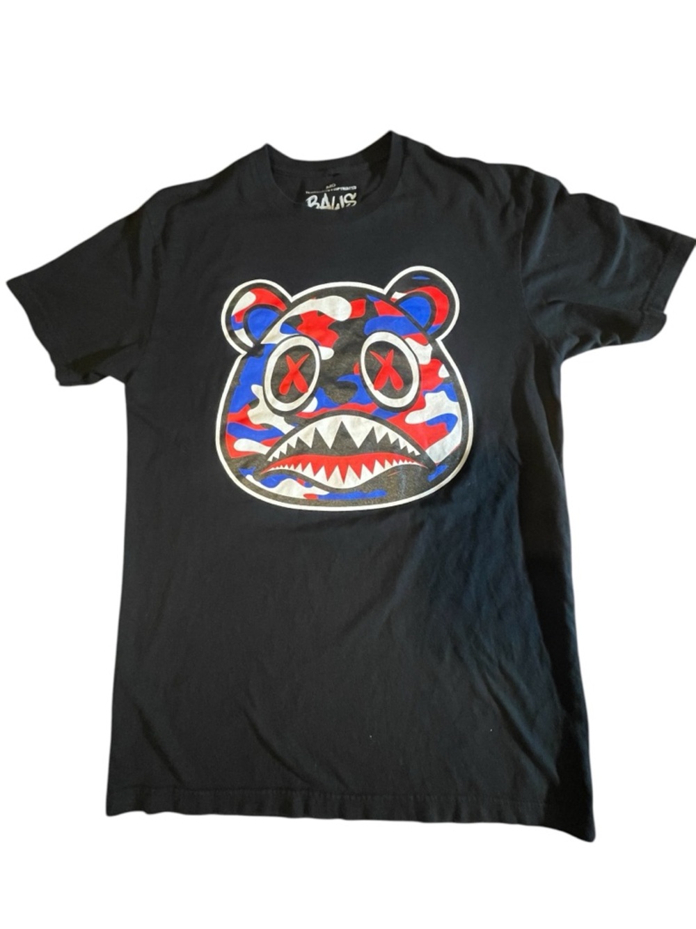 BAWS‎ Crazy Bear Graphic Tee with Red & Blue Camo Men’s Sz medium